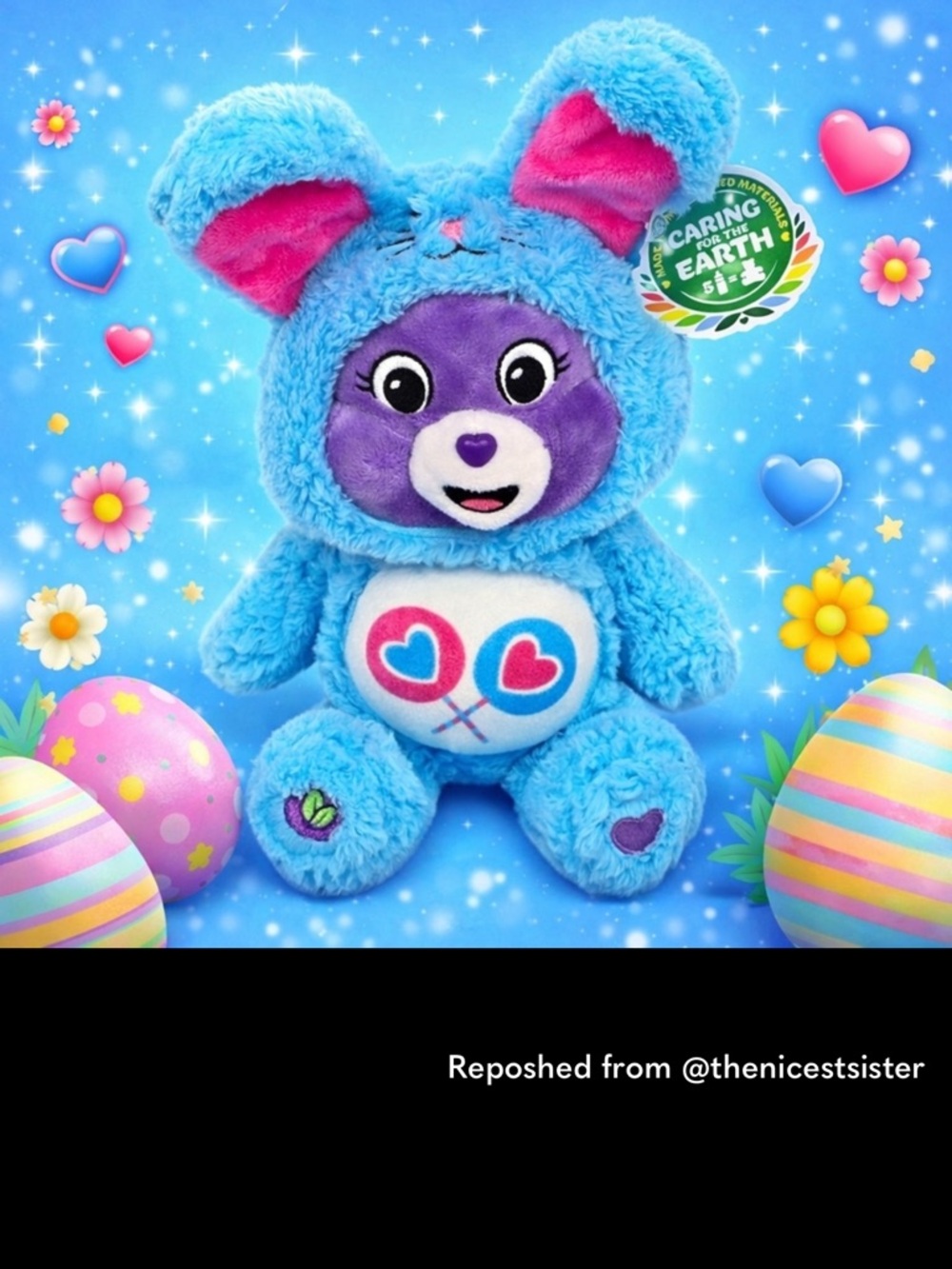 Care Bears Blue and Purple Plush Bunny with Heart Details
